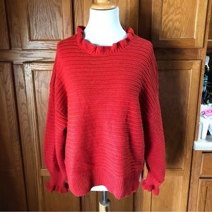 Madewell Vibrant Red-orange Ruffled neck Sweater